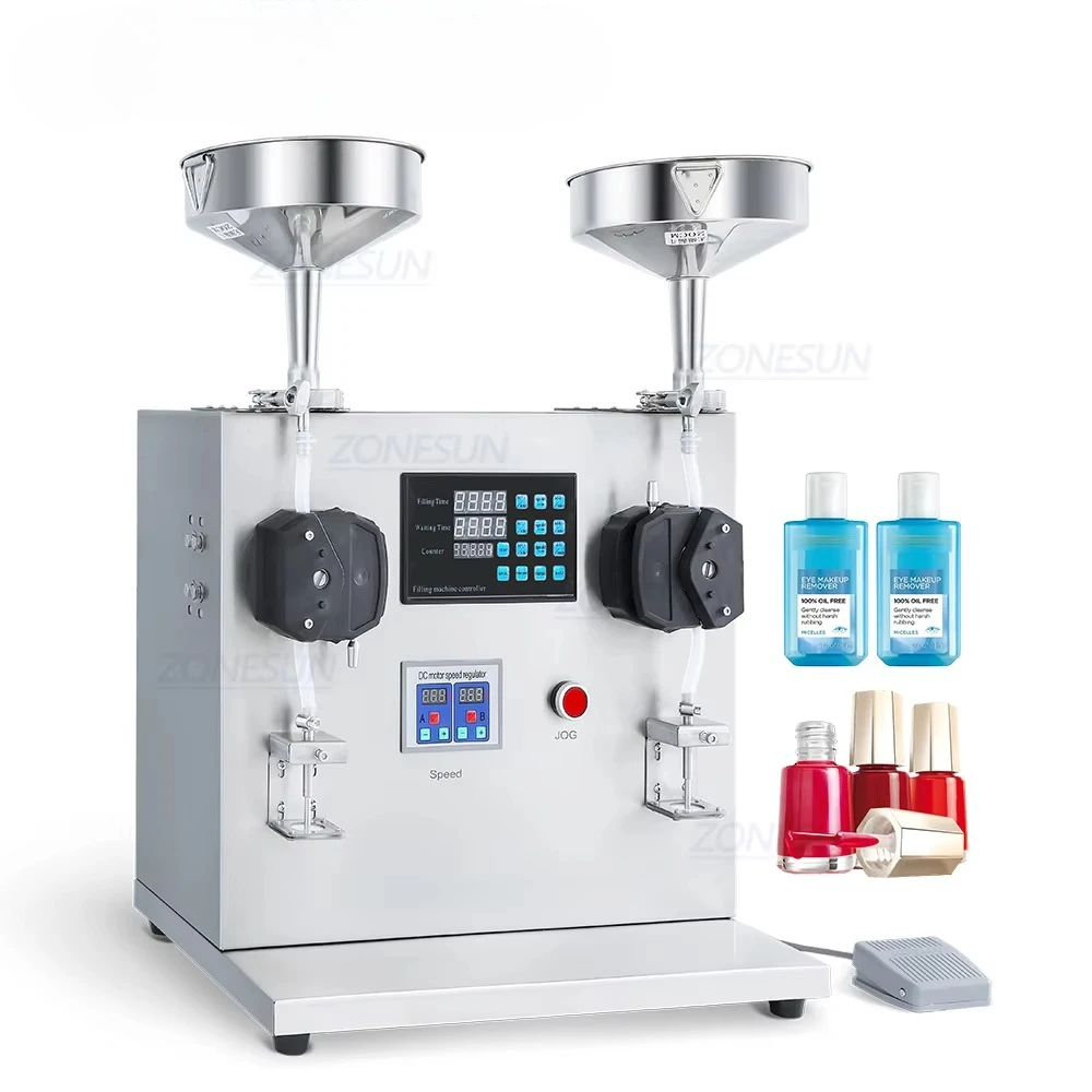 ZS-NP2 Double Head Semi-automatic Small Bottle Eye Drops Liquid Filling Machine for Nail Polish Lip Gloss Essential Oil