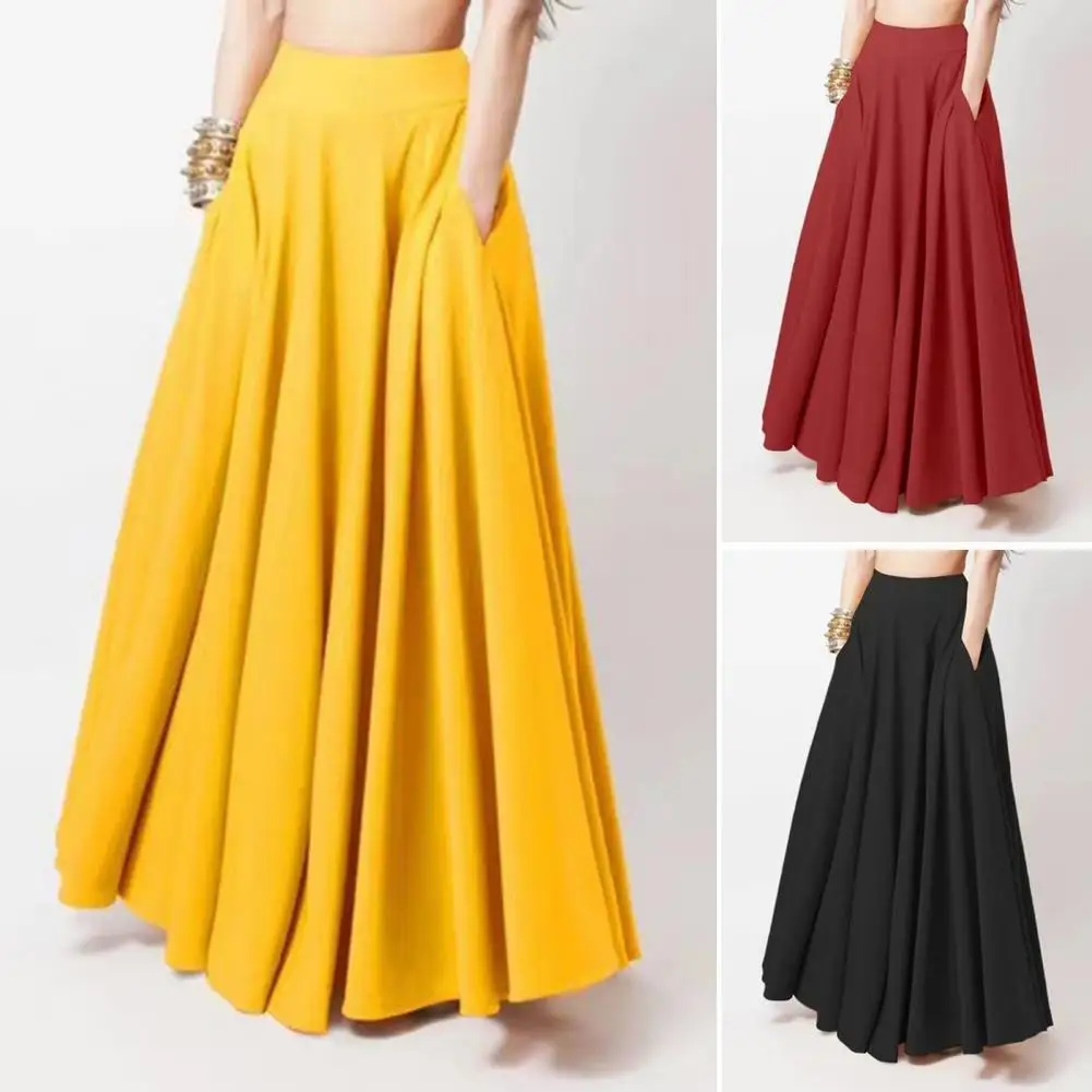 Solid Color High Waist Skirt Elegant Women's High Waist Maxi Skirt with Pockets A-line Solid Color Pleated Long for Leisure
Solid Color High Waist Skirt Elegant Women's High Waist Maxi Skirt with Pockets A-line Solid Color Pleated Long for Leisure