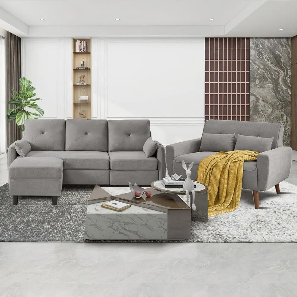77 Small L-Shape 3-Seat Sofa with Ottoman & 48 Loveseat, Light Grey Living Room Sectional
77 Small L-Shape 3-Seat Sofa with Ottoman & 48 Loveseat, Light Grey Living Room Sectional