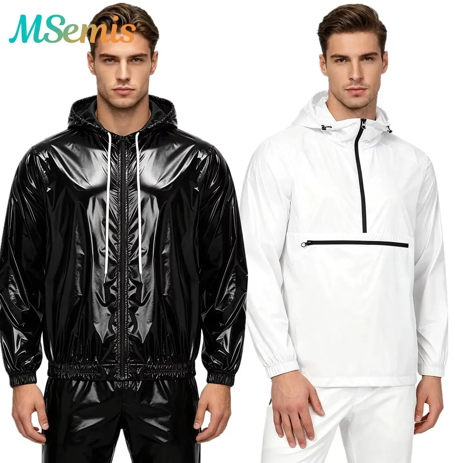 Men Shiny Glossy Hooded Jacket Windbreaker Raincoat for Hiking Fishing Biking Long Sleeve Front Zip-up Drawstring Hood Outerwear
Men Shiny Glossy Hooded Jacket Windbreaker Raincoat for Hiking Fishing Biking Long Sleeve Front Zip-up Drawstring Hood Outerwear