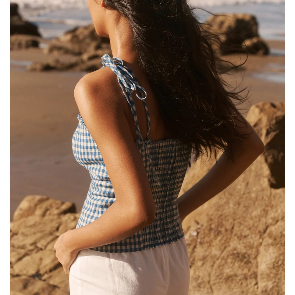 Summer Clothes For Women Sweetheart Neck Bow Tie Casual Linen Plaid Top Frill Edge Sleeveless Sexy Spaghetti Strap Crop Tops
Summer Clothes For Women Sweetheart Neck Bow Tie Casual Linen Plaid Top Frill Edge Sleeveless Sexy Spaghetti Strap Crop Tops