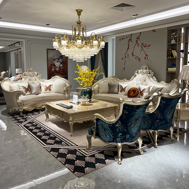 Customizable French European villa bungalow large apartment bedroom leather solid wood living room high-end sofa combination
Customizable French European villa bungalow large apartment bedroom leather solid wood living room high-end sofa combination