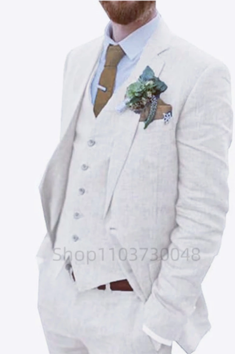 3 Piece White/Blue Linen Summer Men Suits for Wedding Groom Tuxedos Casual Beach Man Suit Set Jacket Vest with Pants for Party
3 Piece White/Blue Linen Summer Men Suits for Wedding Groom Tuxedos Casual Beach Man Suit Set Jacket Vest with Pants for Party