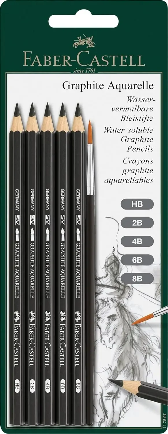 Water-Soluble Graphite Pencils 5 Grades with Brush for Drawing & Sketching
Water-Soluble Graphite Pencils 5 Grades with Brush for Drawing & Sketching