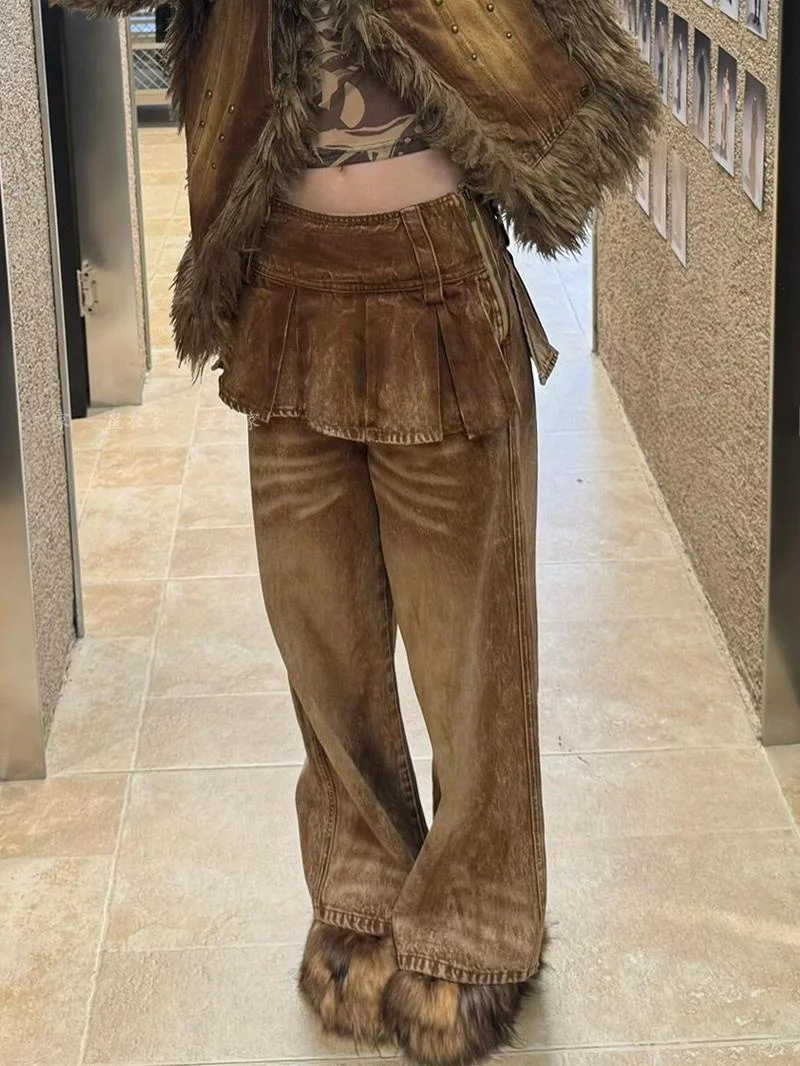 Retro American Washed Plaid Denim Skirt Women Summer New Style Hot Girl Fake Two-Piece Floor-Length Pants Natural Waist
Retro American Washed Plaid Denim Skirt Women Summer New Style Hot Girl Fake Two-Piece Floor-Length Pants Natural Waist