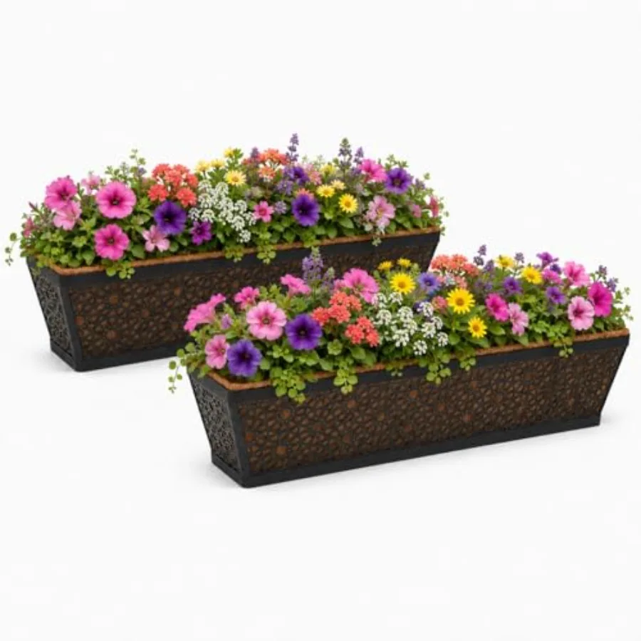 Railing Deck Balcony Planter Window Boxes, 2 Pack 30 Inch Metal Heavy Duty Planter Boxes with Coco Liner for Windowsill Fence P
Railing Deck Balcony Planter Window Boxes, 2 Pack 30 Inch Metal Heavy Duty Planter Boxes with Coco Liner for Windowsill Fence P