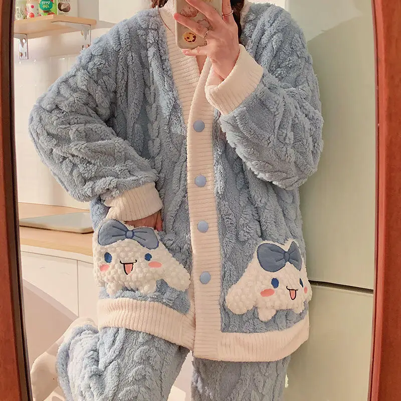 Kawaii Cinnamoroll Cartoon Pyjamas Set Women Coral Fleece Sleepwear Cute Embroidered Button Plush Pajamas Winter Warm Loungewear
Kawaii Cinnamoroll Cartoon Pyjamas Set Women Coral Fleece Sleepwear Cute Embroidered Button Plush Pajamas Winter Warm Loungewear