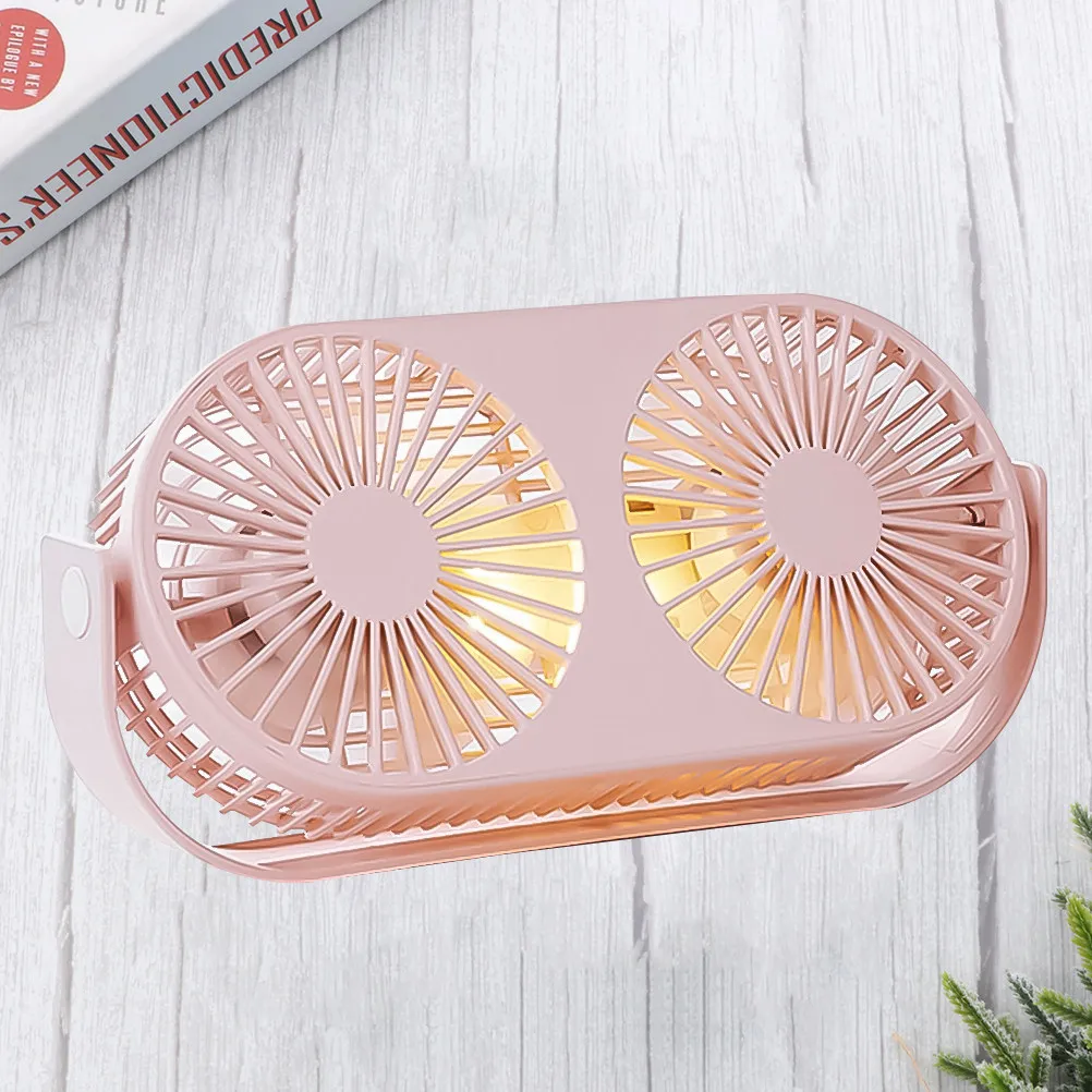 1Pcs Portable Dual Head Fan Mini USB Rechargeable ABS Silicone Tabletop Fan with LED Night Light 360 Rotation for Home Office