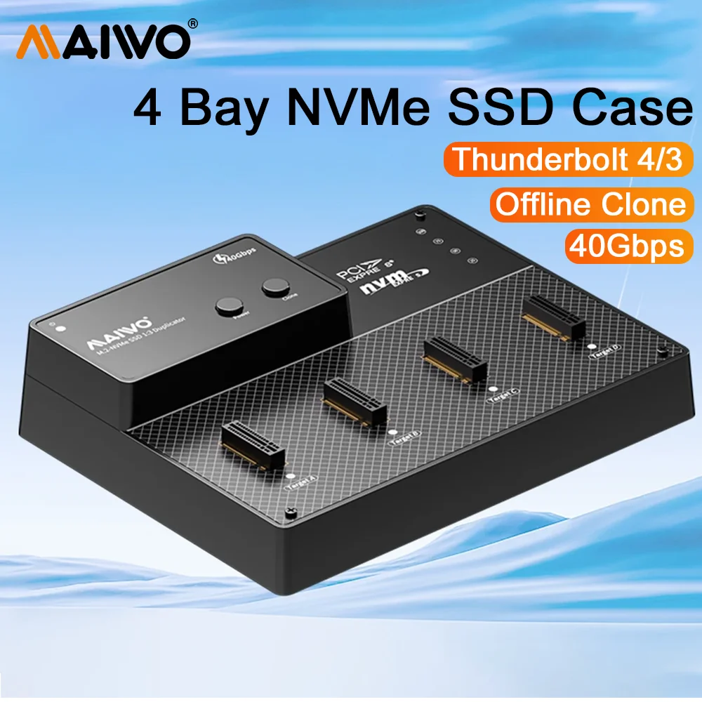 MAIWO 4 Bay USB4.0 M.2 NVMe SSD Docking Station Thunderbolt 4/3 with Cooling Fan 40Gbps NVMe Case Supports 1-to-3 Offline Clone
MAIWO 4 Bay USB4.0 M.2 NVMe SSD Docking Station Thunderbolt 4/3 with Cooling Fan 40Gbps NVMe Case Supports 1-to-3 Offline Clone
