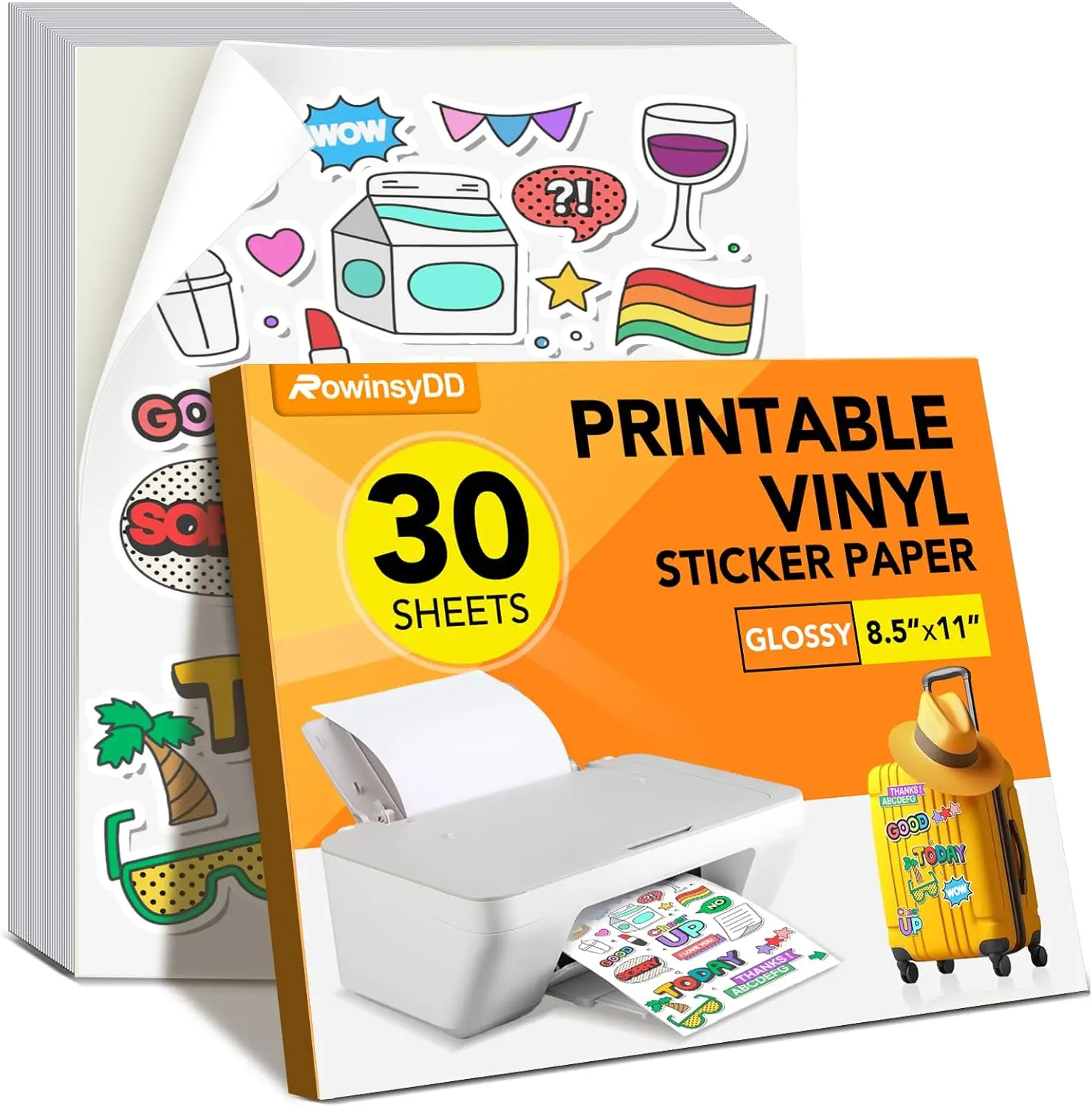 30 Sheets Printable Vinyl Sticker Paper for Inkjet & Laser Printers, 8.5x11 Glossy White, Quick Dry, Tear Resistant
30 Sheets Printable Vinyl Sticker Paper for Inkjet & Laser Printers, 8.5x11 Glossy White, Quick Dry, Tear Resistant