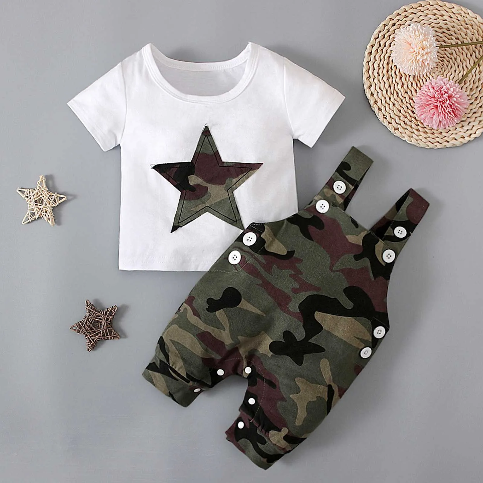 0-3Y Baby Boys Clothes Set Star Top+Camouflage Printed Overalls Summer Clothes Suit Kids Toddler Costume 2Pcs Newborn Clothing
0-3Y Baby Boys Clothes Set Star Top+Camouflage Printed Overalls Summer Clothes Suit Kids Toddler Costume 2Pcs Newborn Clothing