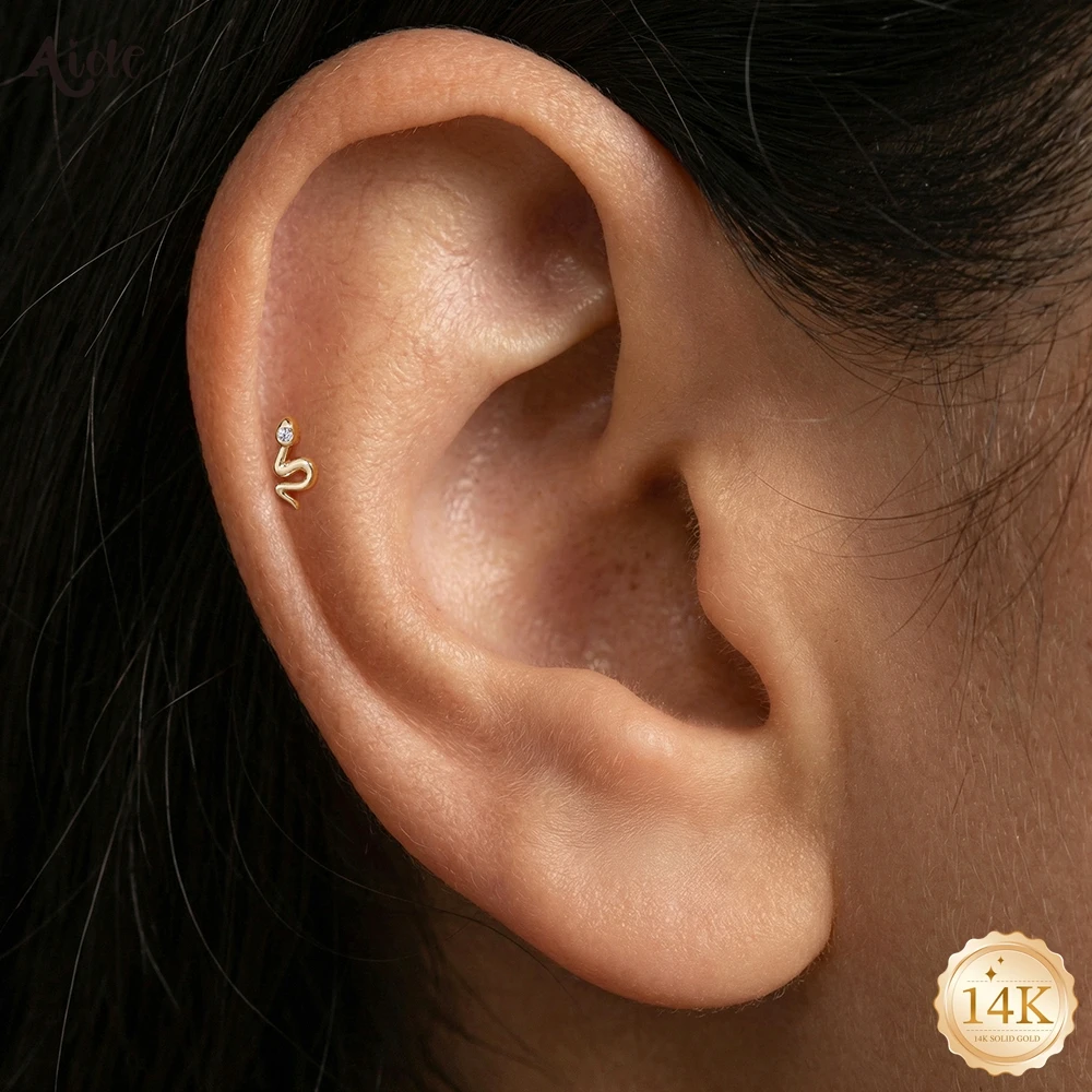 Aide 100% Real 14K Solid Gold Snake Cartilage Stud Earrings CZ Eyed & Textured S-Shape Piercing Earring for Women Fine Jewelry
Aide 100% Real 14K Solid Gold Snake Cartilage Stud Earrings CZ Eyed & Textured S-Shape Piercing Earring for Women Fine Jewelry