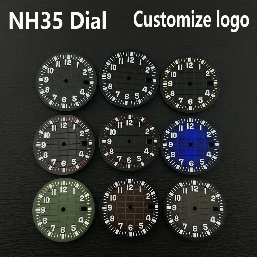 Мужские часы с циферблатом NH35, циферблат с индивидуальным логотипом, зеленый светящийся циферблат для NH35, аксессуары для часов с механизмом NH36
Мужские часы с циферблатом NH35, циферблат с индивидуальным логотипом, зеленый светящийся циферблат для NH35, аксессуары для часов с механизмом NH36