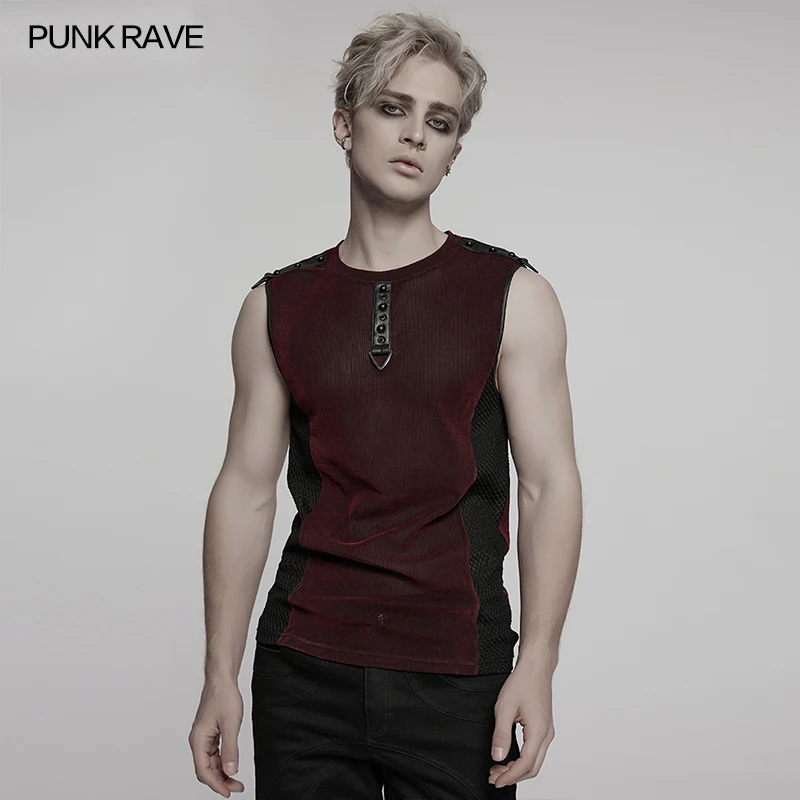 PUNK RAVE Men's Cyber Punk Simple Versatile Style Mesh Spliced Vest Triangular Buckles Personality Casual Tees Two Colors Summer
PUNK RAVE Men's Cyber Punk Simple Versatile Style Mesh Spliced Vest Triangular Buckles Personality Casual Tees Two Colors Summer