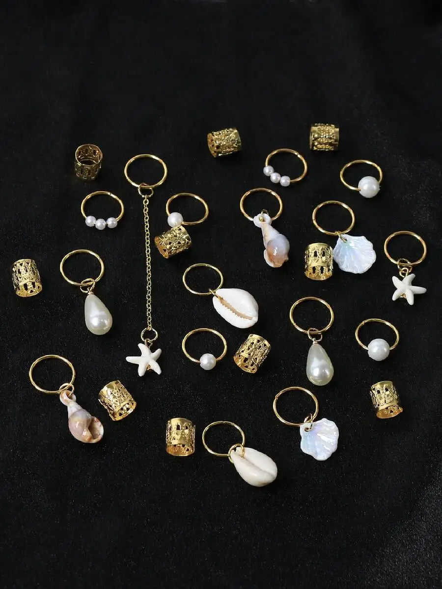 26pcs Women Bohemian Hair Rings With Seashell Starfish Faux Pearl For Braids Beach Vacation Accessories
26pcs Women Bohemian Hair Rings With Seashell Starfish Faux Pearl For Braids Beach Vacation Accessories