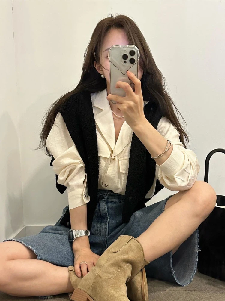 Vintage Sle Women's Loose Fit irt Autumn Early Season French Sle Long Sve Button up Pure Color Casual Top
Vintage Sle Women's Loose Fit irt Autumn Early Season French Sle Long Sve Button up Pure Color Casual Top