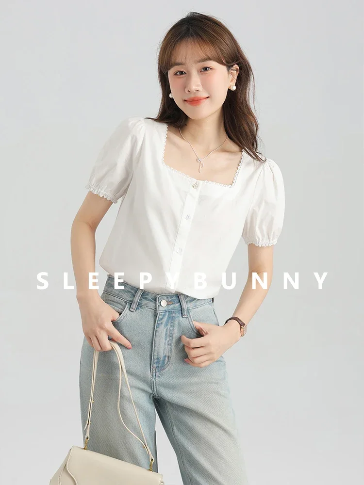 Summer Vintage Square Neck Blouse for Women Lace Trim Puff Sleeve Short Top Petite Friendly Elegant Slim Fit Korean Style Shirt
Summer Vintage Square Neck Blouse for Women Lace Trim Puff Sleeve Short Top Petite Friendly Elegant Slim Fit Korean Style Shirt