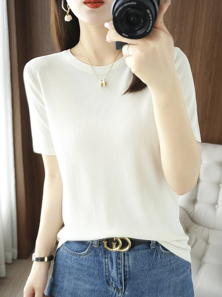 2025 New Ice Silk Knitted Short Sleeve T-Shirt Women's Summer Thin Ice Hemp Half Sleeve Simple Versatile Base Layer round Neck
2025 New Ice Silk Knitted Short Sleeve T-Shirt Women's Summer Thin Ice Hemp Half Sleeve Simple Versatile Base Layer round Neck