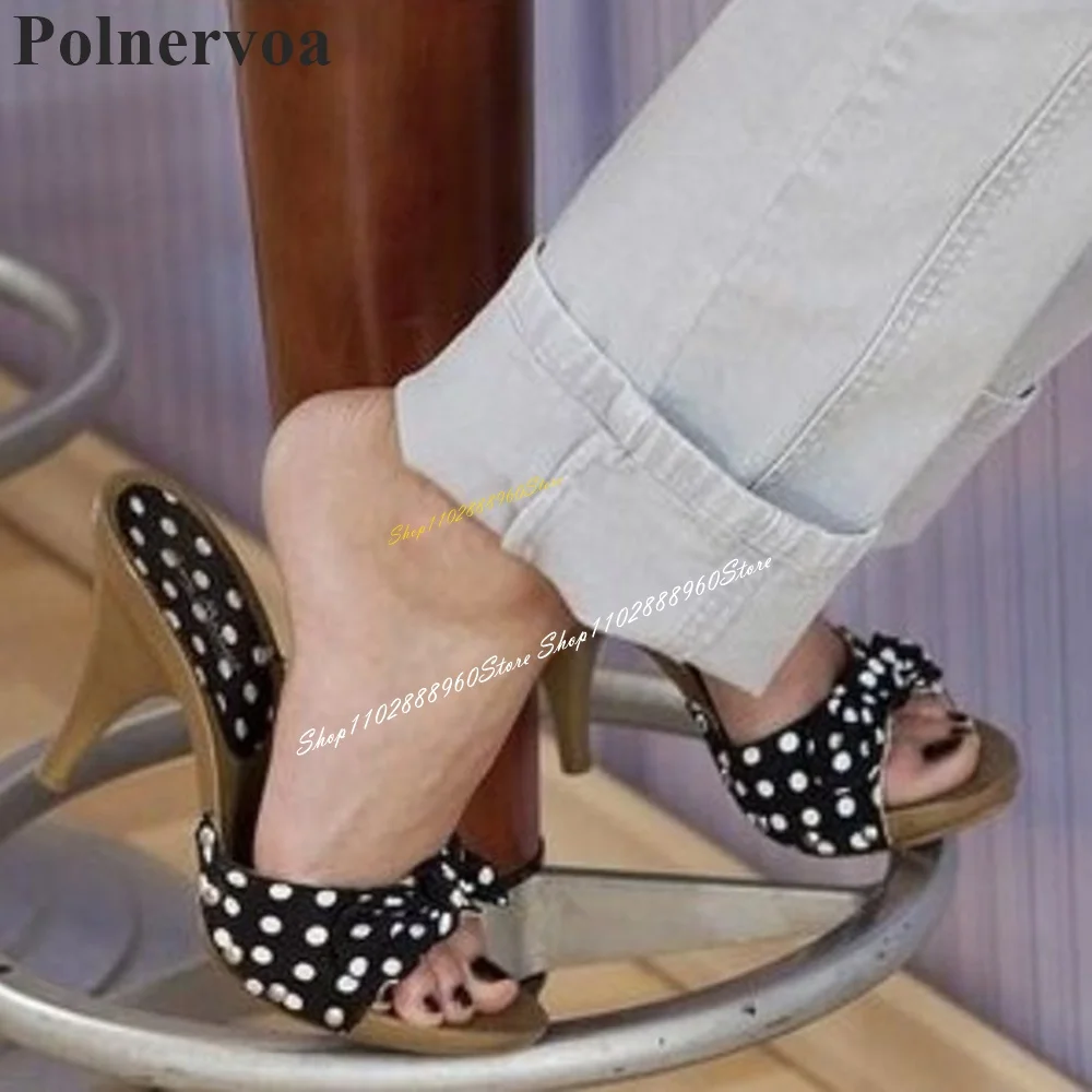 Sexy Black Dot Print Bowknot Slippers Spike High Heel Shoes For Women Slip On Open Toe Fashionable Casual Party Women Slippers
Sexy Black Dot Print Bowknot Slippers Spike High Heel Shoes For Women Slip On Open Toe Fashionable Casual Party Women Slippers