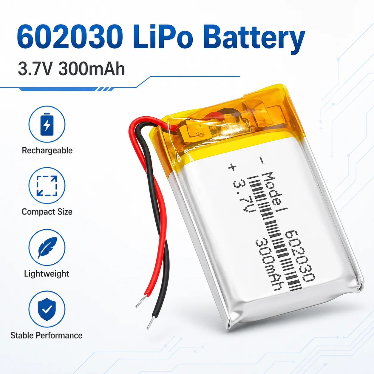 1-10PCS 602030 3.7V 600mAh Li-Polymer Rechargeable Battery for Game Machine MP5 GPS Navigator Dash Cam Bluetooth Speaker Li-Po
1-10PCS 602030 3.7V 600mAh Li-Polymer Rechargeable Battery for Game Machine MP5 GPS Navigator Dash Cam Bluetooth Speaker Li-Po