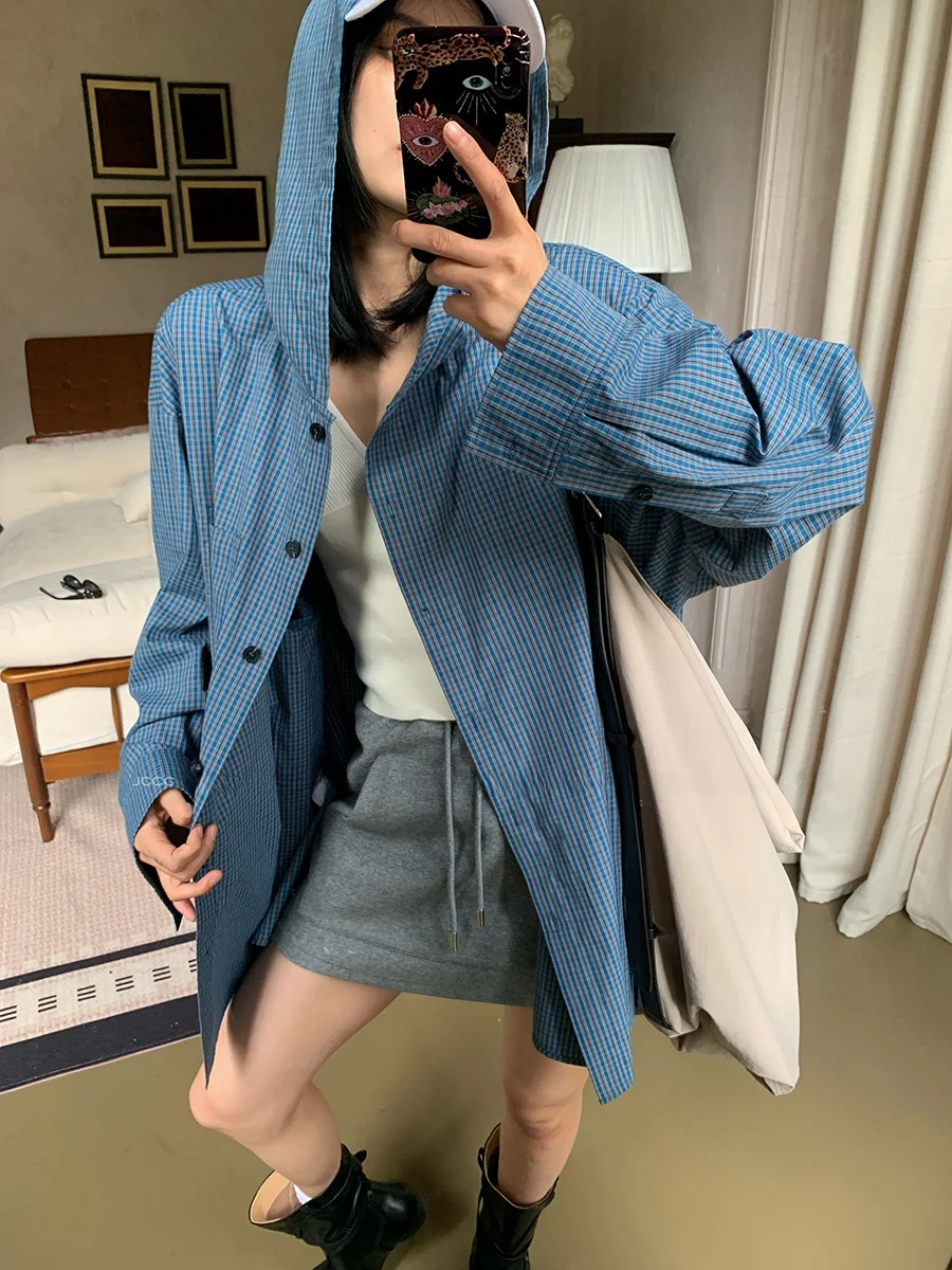 Синий классический клетчатый капюшон Dstring Свободный силуэт для похудения irt Jaet JCCC adow Faion Casual Sle Полиэстер Хлопок...
Синий классический клетчатый капюшон Dstring Свободный силуэт для похудения irt Jaet JCCC adow Faion Casual Sle Полиэстер Хлопок...