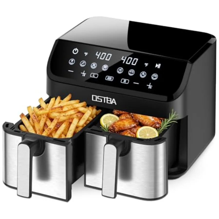 Kitchen dual air fryer, stainless steel, black, 9.5QT capacity with two 4.25QT baskets, digital touchscreen, sync finish, 8 pre
Kitchen dual air fryer, stainless steel, black, 9.5QT capacity with two 4.25QT baskets, digital touchscreen, sync finish, 8 pre