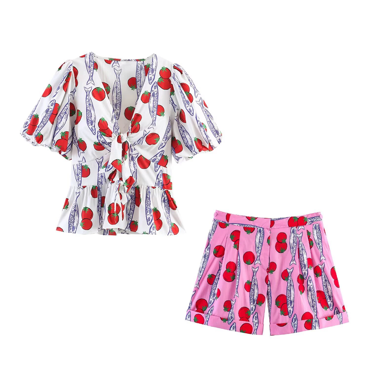 Summer women's 2026 new V-neck bubble sleeve butterfly bow decoration printed shirt pleated shorts set
Summer women's 2026 new V-neck bubble sleeve butterfly bow decoration printed shirt pleated shorts set