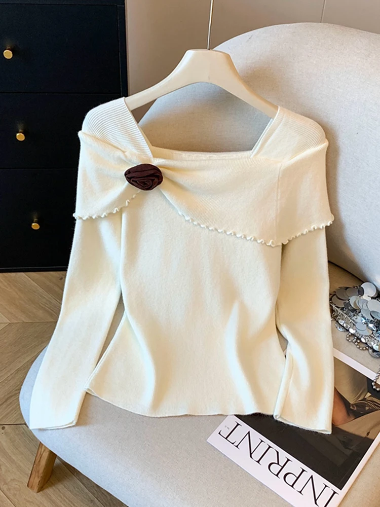 French Sle Knitted Top Women's One-oulder 3D Flower Embroidery Slimming Base Layer irt Inner Wear Sweater Spring 2026
French Sle Knitted Top Women's One-oulder 3D Flower Embroidery Slimming Base Layer irt Inner Wear Sweater Spring 2026