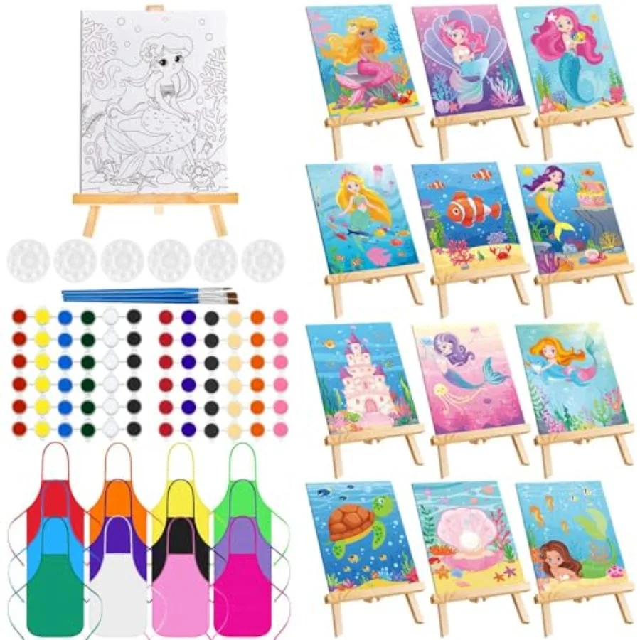 12 Set Paint Party Set 8 x 10 Sip and Paint Kit Include 12 Printed Pre Drawn Canvas Panel, Wooden Easels, Palettes, Pots, Apron
12 Set Paint Party Set 8 x 10 Sip and Paint Kit Include 12 Printed Pre Drawn Canvas Panel, Wooden Easels, Palettes, Pots, Apron