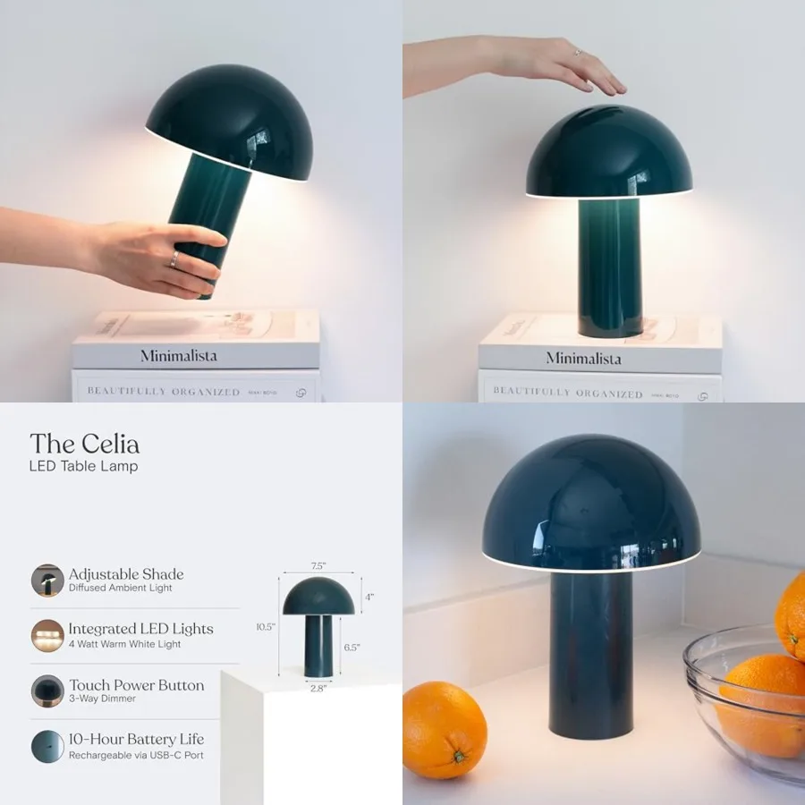 Celia Small Table Lamp 10" Touch-Controlled Mushroom Desk Lamp, Cordless and Dimmable LED, Portable Bedside Night Light, Sustai
Celia Small Table Lamp 10" Touch-Controlled Mushroom Desk Lamp, Cordless and Dimmable LED, Portable Bedside Night Light, Sustai