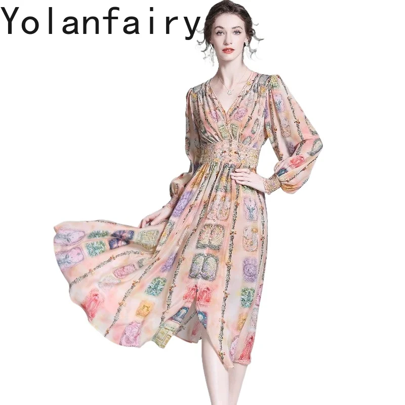 YOLANFAIRY Элитное платье из 100% натурального шелка тутового шелкопряда для женщин, весенне-летнее, с длинным рукавом, с принтом, винтажное, на день рождения
YOLANFAIRY Элитное платье из 100% натурального шелка тутового шелкопряда для женщин, весенне-летнее, с длинным рукавом, с принтом, винтажное, на день рождения