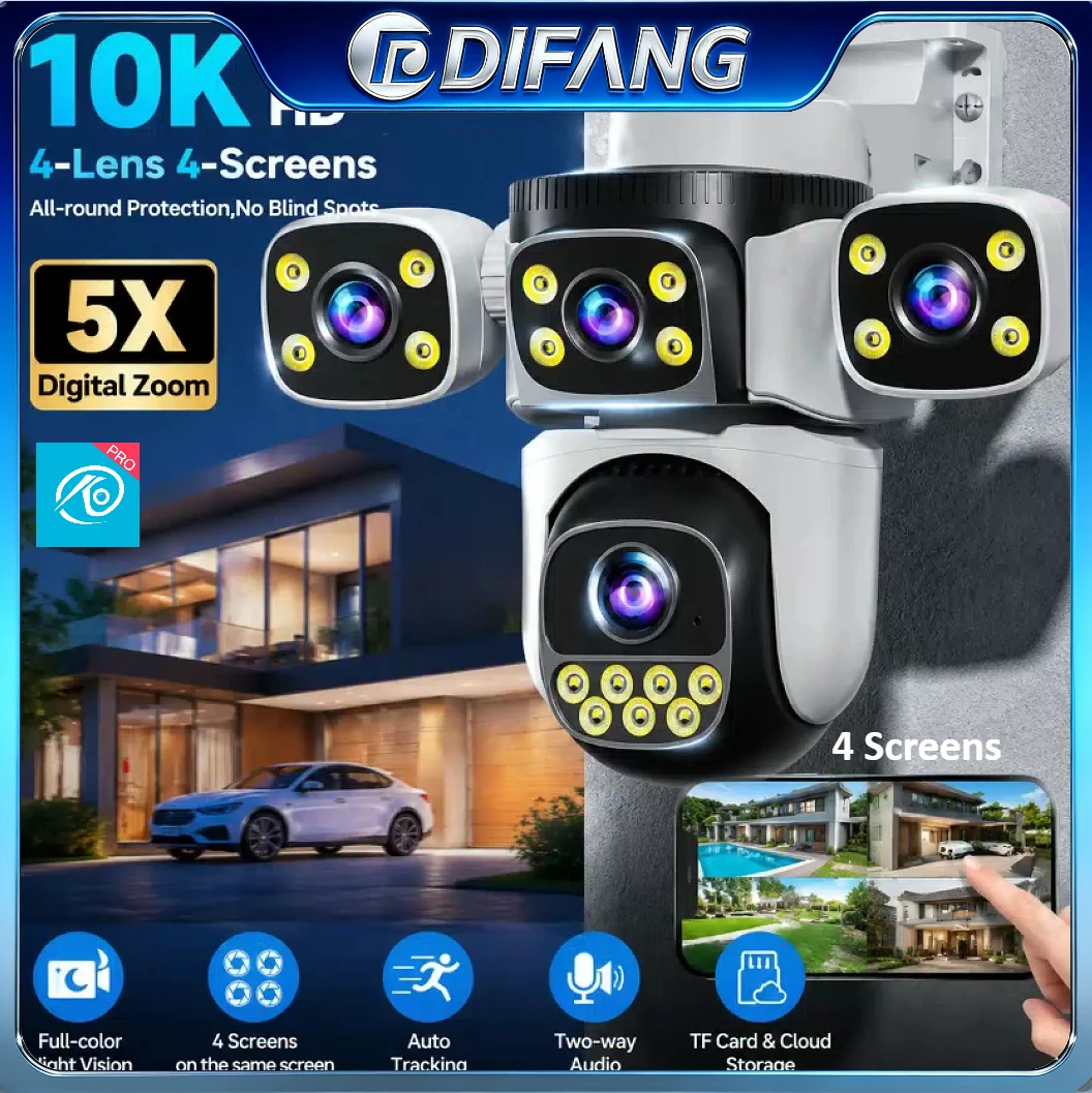 20MP Quad Lens 4 Screens WiFi Security Camera 5X Digital Zoom Outdoor Auto Tracking Waterproof Night Vision CCTV Surveillance
20MP Quad Lens 4 Screens WiFi Security Camera 5X Digital Zoom Outdoor Auto Tracking Waterproof Night Vision CCTV Surveillance