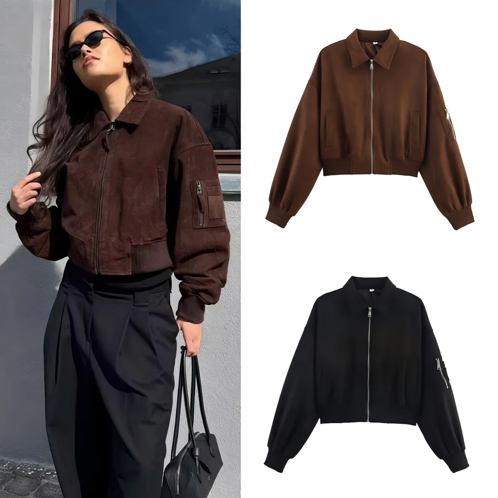 Women's new fashion casual side pocket short suede Leather texture flight jacket retro long sleeved zipper women's Coat chic top
Women's new fashion casual side pocket short suede Leather texture flight jacket retro long sleeved zipper women's Coat chic top
