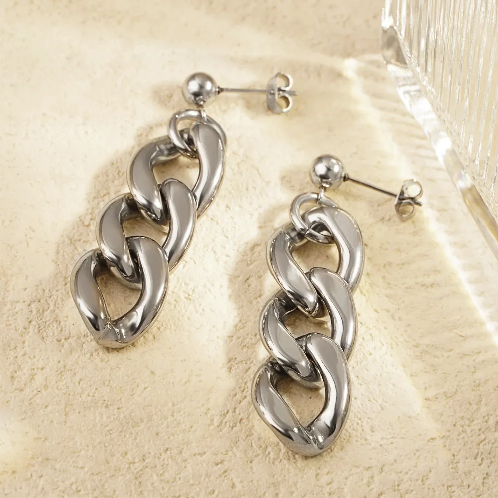 Fashionable 304 Stainless Steel Curb Chains Dangle Stud Earrings Silver
Fashionable 304 Stainless Steel Curb Chains Dangle Stud Earrings Silver