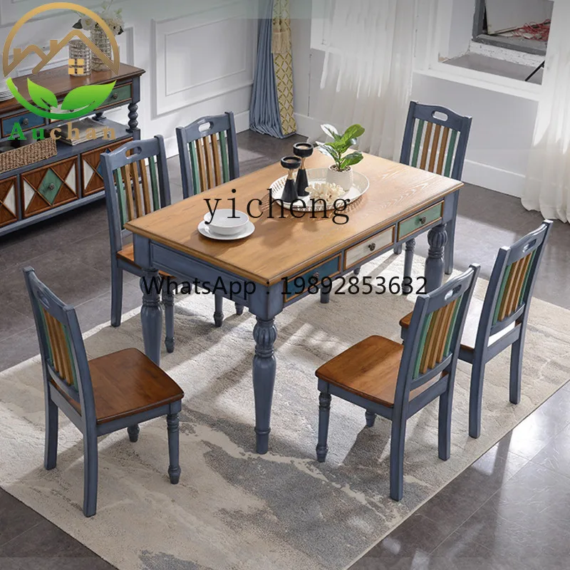 American Country Mediterranean Solid Wood Dining Seat Combination Rectangle Household Dining Table
American Country Mediterranean Solid Wood Dining Seat Combination Rectangle Household Dining Table