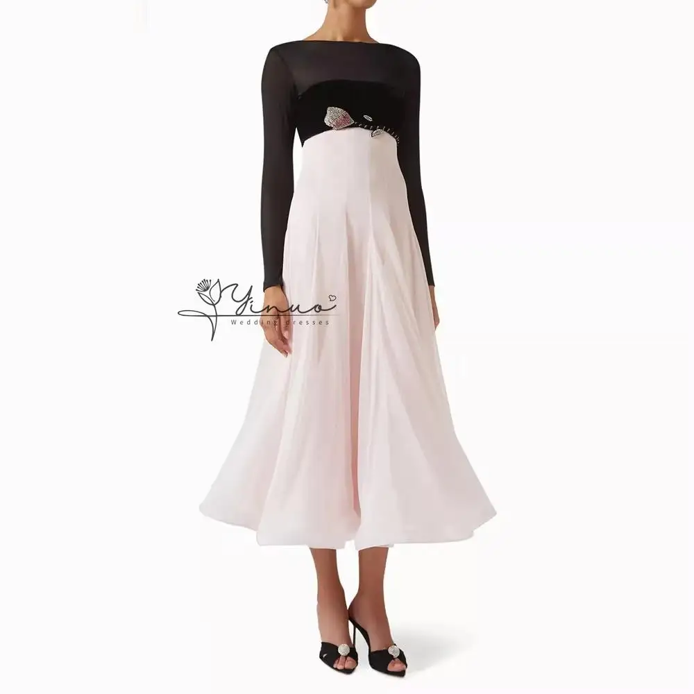Customized A-line Evening Dresses Tea-length Boat Neck Full Sleeve Prom Dresses Fashion Flowers Crystal Draped Customized Gowns
Customized A-line Evening Dresses Tea-length Boat Neck Full Sleeve Prom Dresses Fashion Flowers Crystal Draped Customized Gowns