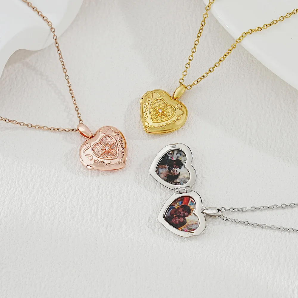 2025 Fashion heart inlay zircon women's necklace pendant to open personalized photo photo box photo necklace gift
2025 Fashion heart inlay zircon women's necklace pendant to open personalized photo photo box photo necklace gift