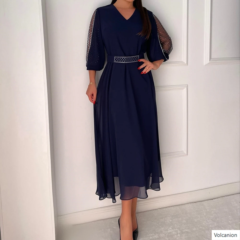 Customized A-line Evening Dresses Tea-length V-neck Three Quarter Sleeve Prom Gown Fashion Crystal Sashes Draped Party Gown
Customized A-line Evening Dresses Tea-length V-neck Three Quarter Sleeve Prom Gown Fashion Crystal Sashes Draped Party Gown