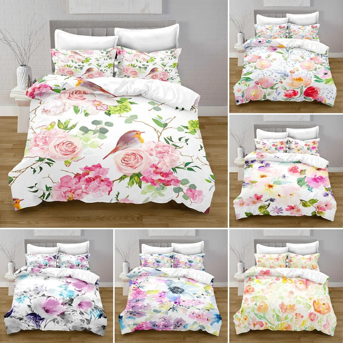Watercolor Floral Duvet Cover - Colorful Flowers, Green Leaf & Bird Print. Ideal for Women
Watercolor Floral Duvet Cover - Colorful Flowers, Green Leaf & Bird Print. Ideal for Women