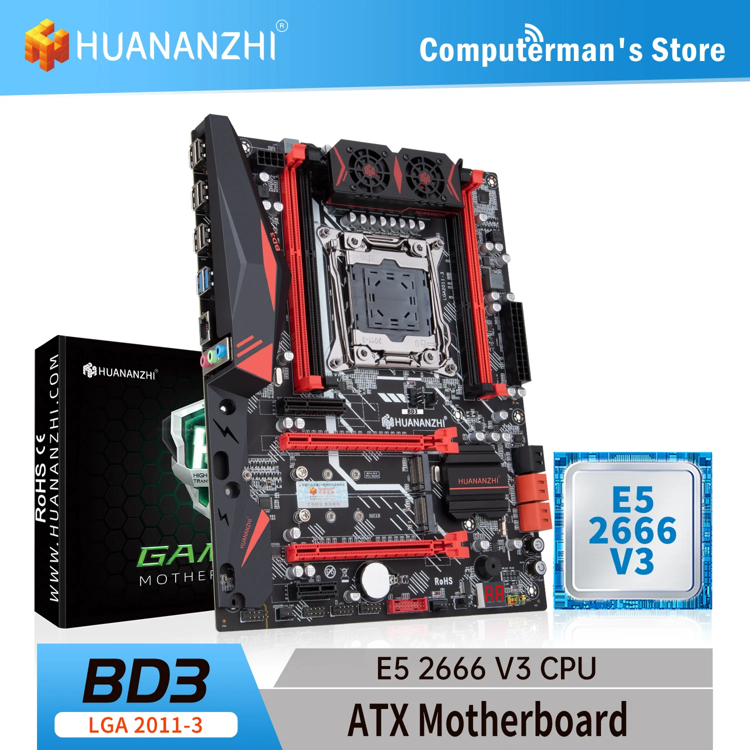 HUANANZHI X99 BD3 LGA 2011-3 X99 Motherboard combo kit set Intel XEON E5 2666 V3 support 4 * DDR3 RECC NON-ECC memory M.2 NVME
HUANANZHI X99 BD3 LGA 2011-3 X99 Motherboard combo kit set Intel XEON E5 2666 V3 support 4 * DDR3 RECC NON-ECC memory M.2 NVME