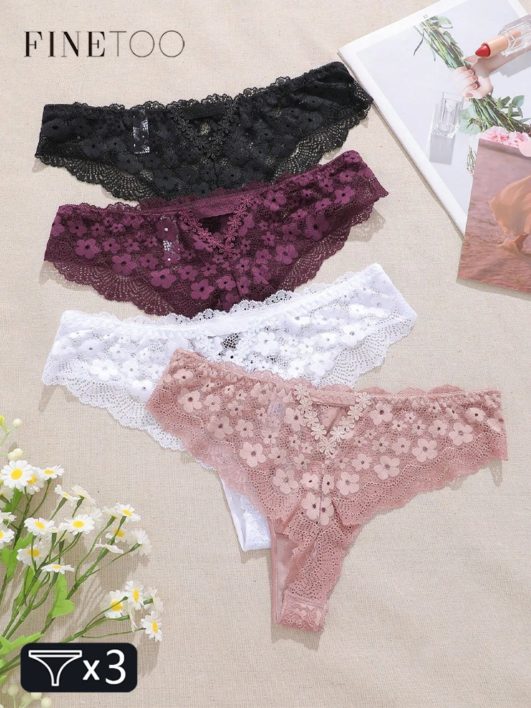 FINETOO 3Pcs Women Sexy Lace Thongs Hollow Out Underwear Floral Print Perspective Panties Girls Low-waist Breathable G-string
FINETOO 3Pcs Women Sexy Lace Thongs Hollow Out Underwear Floral Print Perspective Panties Girls Low-waist Breathable G-string
