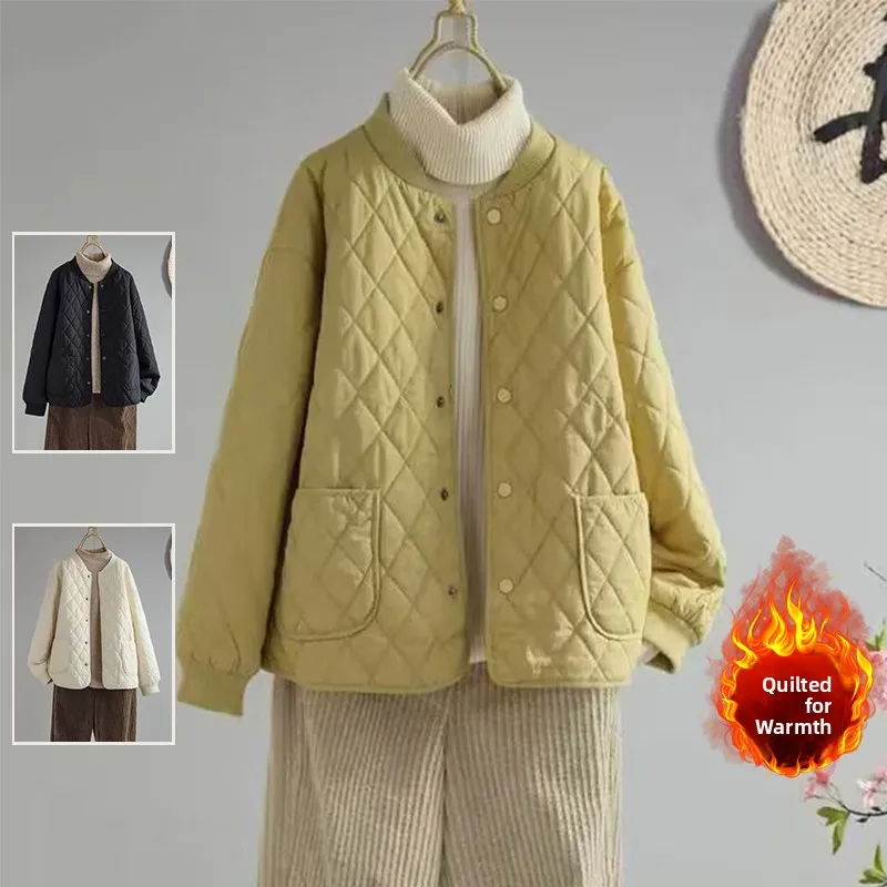 Winter Artistic Quilted Cotton Jacket Large Size Women's Casual Stand Collar Interlined Warmth Leisure Cotton Outerwear
Winter Artistic Quilted Cotton Jacket Large Size Women's Casual Stand Collar Interlined Warmth Leisure Cotton Outerwear
