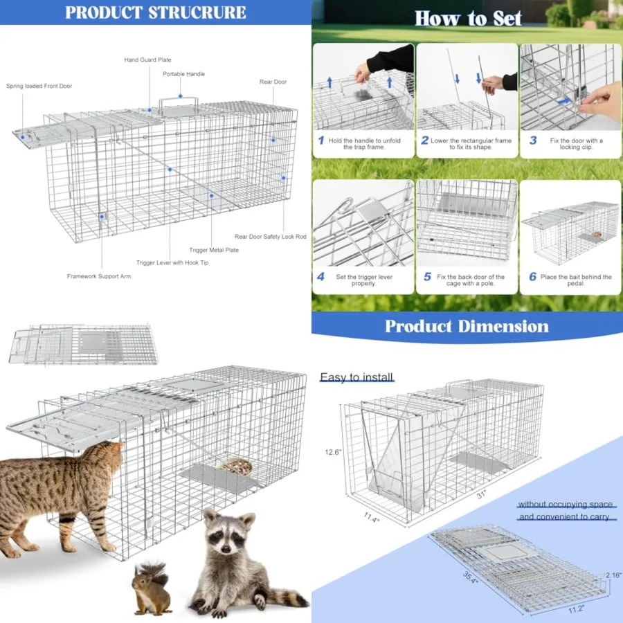 Humane Live Animal Trap, Heavy Duty Folding Raccoon Traps Cage for Cat, Squirrel, Skunk, Raccoon, Fox Catch and Release Large S
Humane Live Animal Trap, Heavy Duty Folding Raccoon Traps Cage for Cat, Squirrel, Skunk, Raccoon, Fox Catch and Release Large S