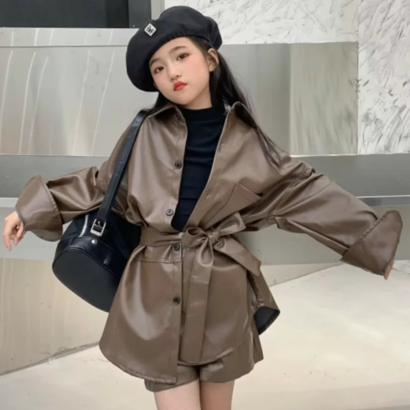 Girls Autumn and Spring Set Fashionable Children's PU Leather Jacket+Leather Shorts Two-piece set
Girls Autumn and Spring Set Fashionable Children's PU Leather Jacket+Leather Shorts Two-piece set