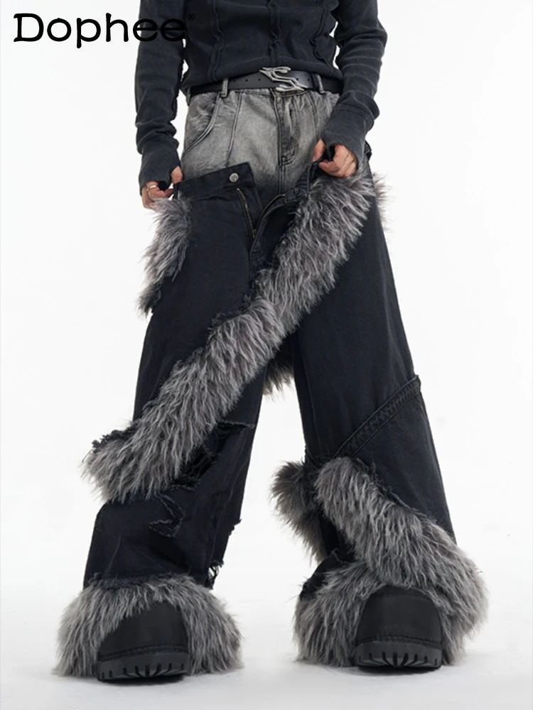 Trendy Handsome High-end Jeans Men's 2024 Winter New Boys Double Waist Fur Splicing Hole Denim Trousers Trendy Male Pocket Jeans
Trendy Handsome High-end Jeans Men's 2024 Winter New Boys Double Waist Fur Splicing Hole Denim Trousers Trendy Male Pocket Jeans