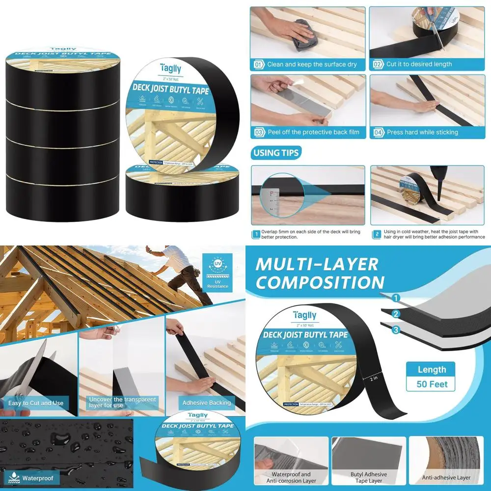 2 x 50' Waterproof Self-Adhesive Joist Tape, Weather-Resistant for Decks, Beams, and Roofs
2 x 50' Waterproof Self-Adhesive Joist Tape, Weather-Resistant for Decks, Beams, and Roofs