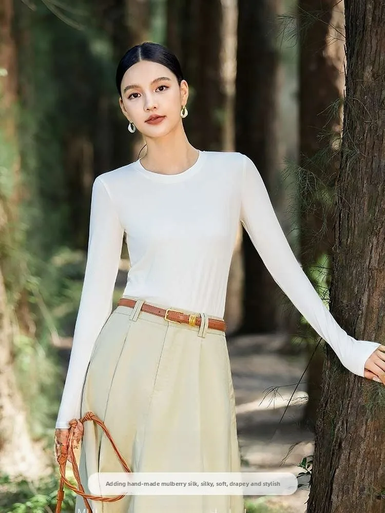 Silk Long Sve T-irt round Ne V-Ne Thin Early Autumn Base irt Simple Match Cloud Soft Silk Ribbed Slim Fit
Silk Long Sve T-irt round Ne V-Ne Thin Early Autumn Base irt Simple Match Cloud Soft Silk Ribbed Slim Fit