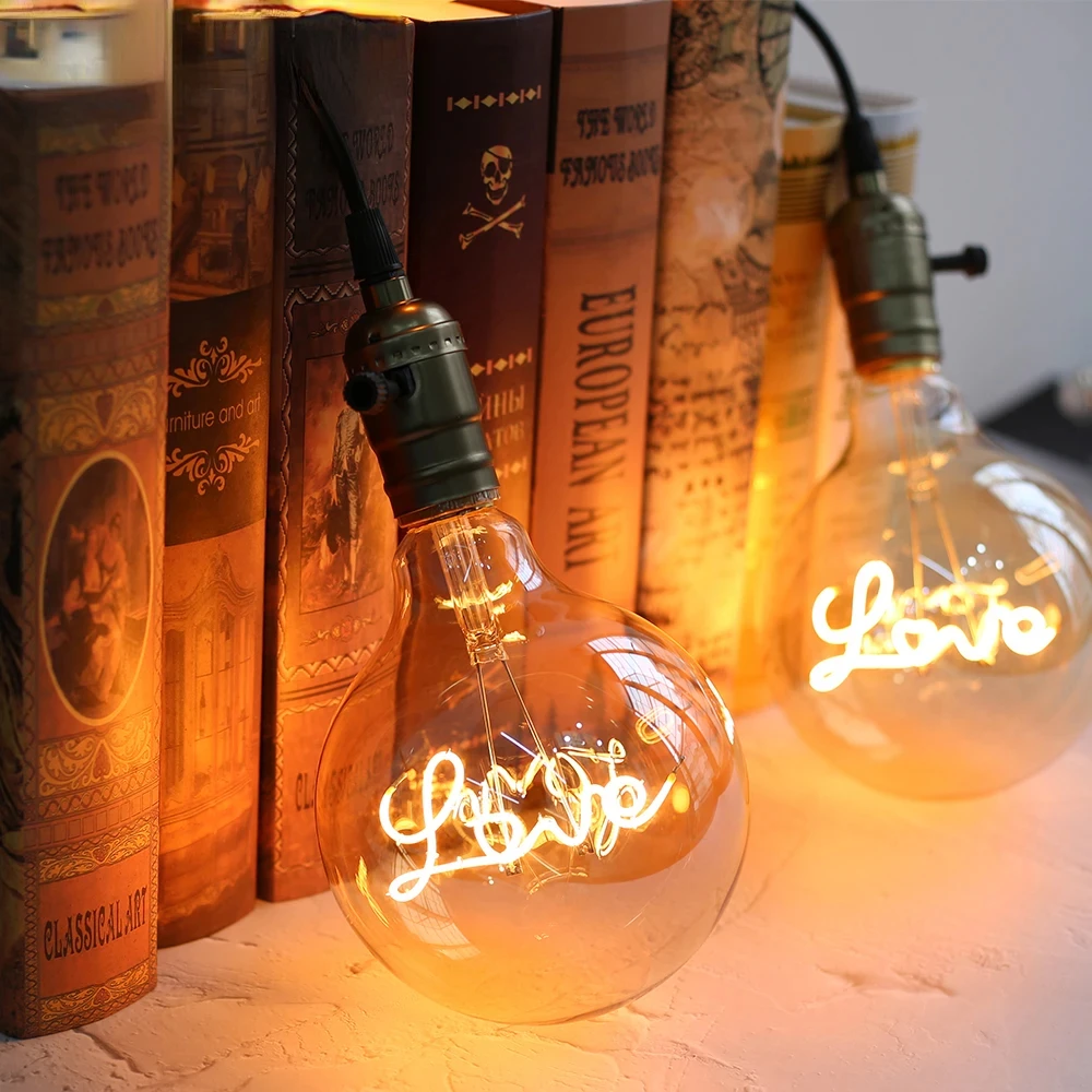 Vintage LED Edison Light Bulb E27 220V G125 LOVE Filament Retro Bulb Lamps For Home Festival Holiday Wedding Indoor Decor Light
Vintage LED Edison Light Bulb E27 220V G125 LOVE Filament Retro Bulb Lamps For Home Festival Holiday Wedding Indoor Decor Light