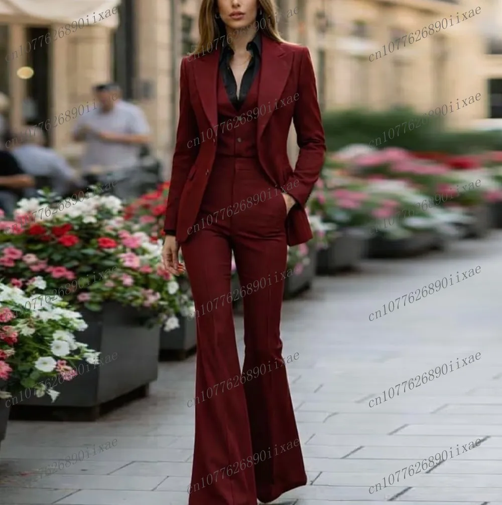 Burgundy Flared Trousers Women Suits Lady Business Tuxedos Mother Wedding Party Formal Ladies 3 Piece Set Jacket Vest Pants
Burgundy Flared Trousers Women Suits Lady Business Tuxedos Mother Wedding Party Formal Ladies 3 Piece Set Jacket Vest Pants