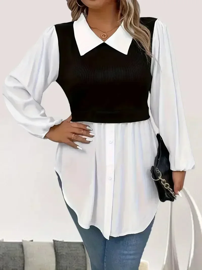 Plus Size 1XL-5XL Women Colorblock Polo Collar Button Blouse Ladies Casual Loose Casual Top Long Sleeve Shirts
Plus Size 1XL-5XL Women Colorblock Polo Collar Button Blouse Ladies Casual Loose Casual Top Long Sleeve Shirts